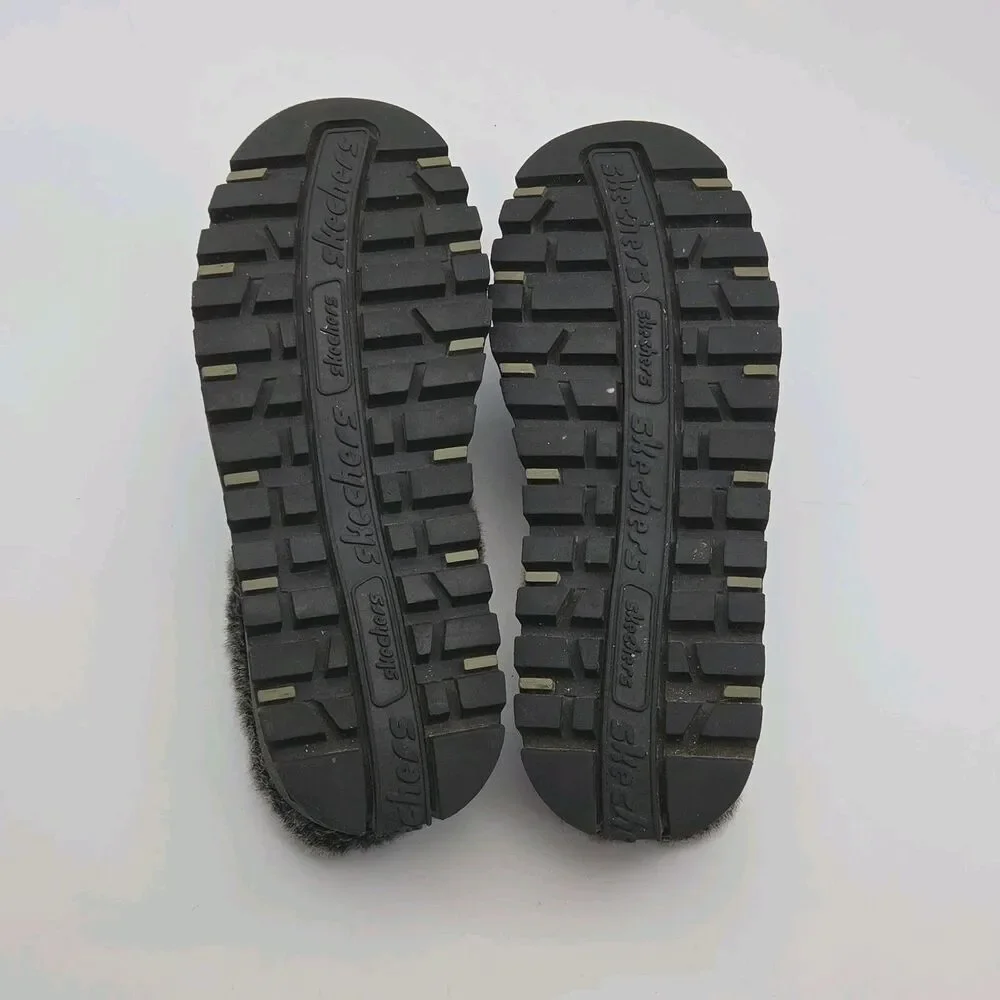 Skechers Shoe Clogs Shindig Platform Black Suede Faux Fur Lined Women Sz 9 Y2K